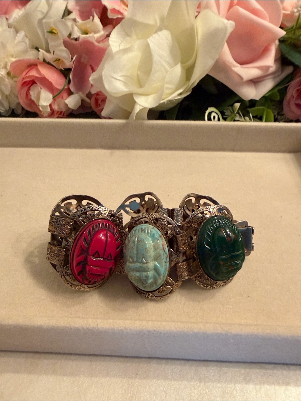 Multicolor Scarab Stone Link Bracelet - Women Jewelry - Picture 5 of 6